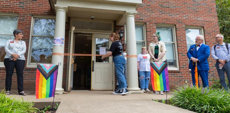 Students cut the ribbon on the new LGBTQ+ Resource Center.